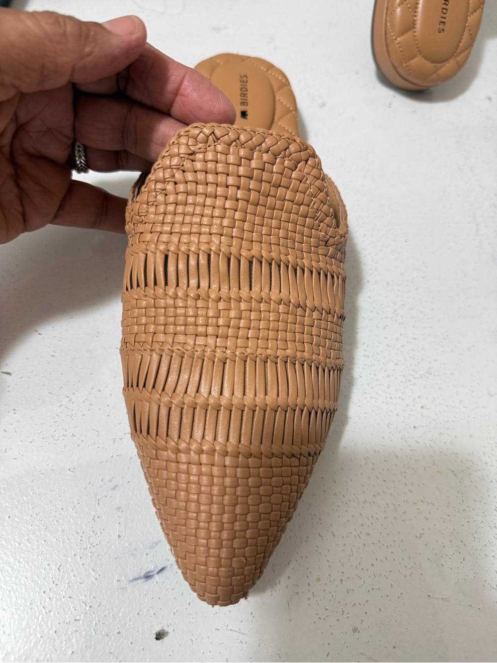 Birdies Woven leatherPointed Slip-On Mules - Tan Brown in excellent conditions